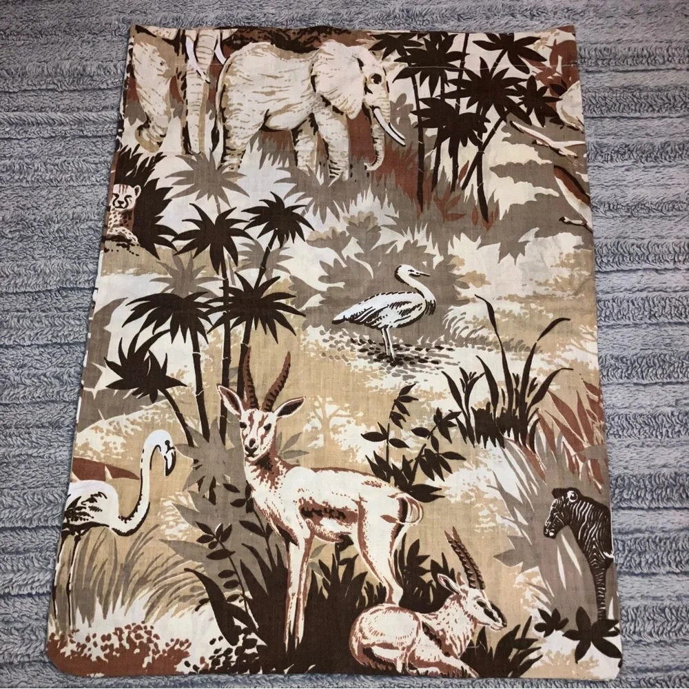Vtg Safari Animal Print Single Flat Sheet 66x104” and Standard Pillowcase 20x26”